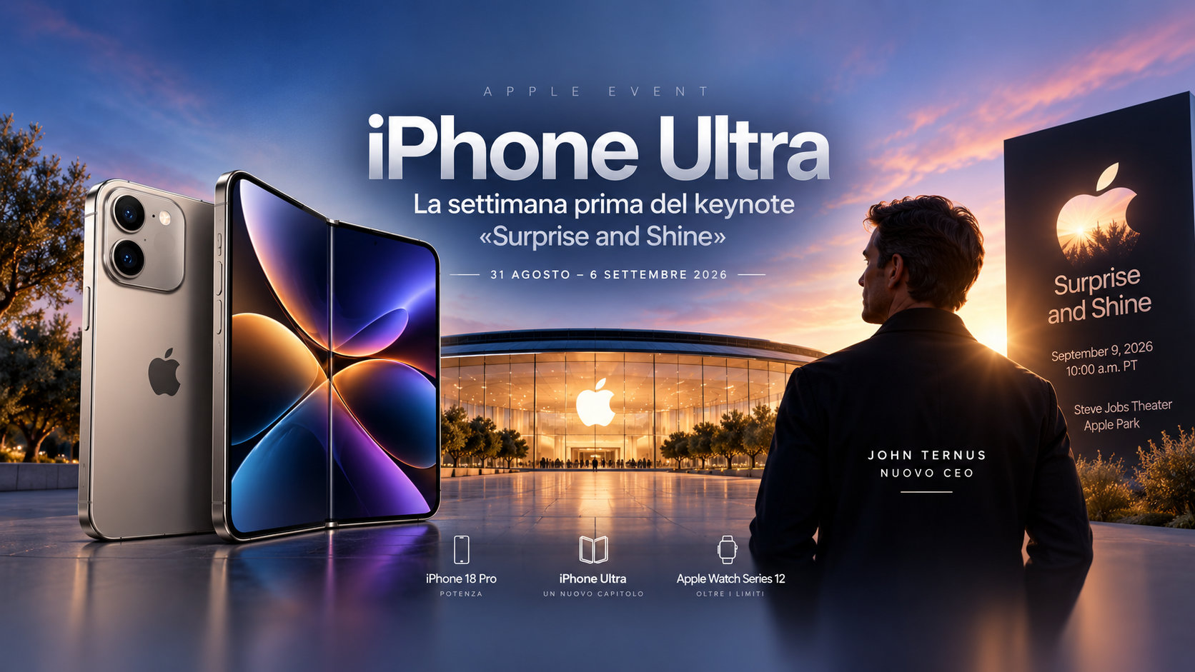 Recap 31 agosto–6 settembre 2026: iPhone Ultra, evento Surprise and Shine e il debutto di John Ternus